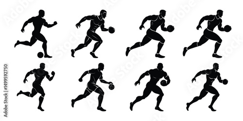 Silhouette set of people playing football soccer vector on white background, playing different positions