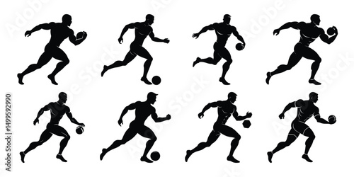 Silhouette set of people playing football soccer vector on white background, playing different positions
