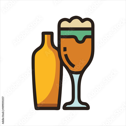 glass of beer with a bottle
