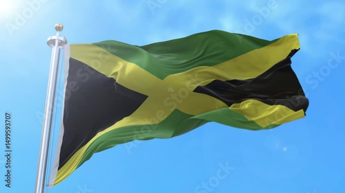 Jamaica Realistic Waving Flag Animation Loop