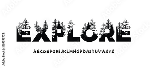 Explore word made from outdoor explore treetop lettering. a,b,c,d,e,f,g,h,i,j,k,l,m,n,o,p,q,r,s,t,u,v,w,x,y,z 