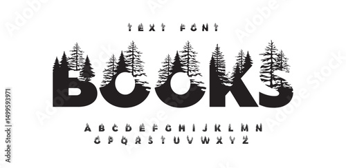 Books word made from outdoor books treetop lettering. a,b,c,d,e,f,g,h,i,j,k,l,m,n,o,p,q,r,s,t,u,v,w,x,y,z 