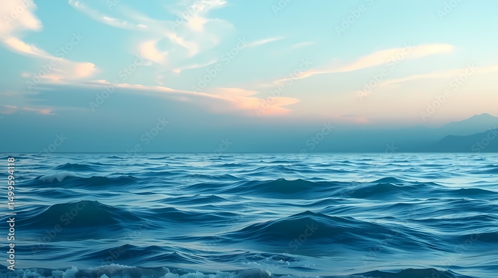 Naklejka premium Serene Ocean Sunset Calm Waves and Peaceful Horizon