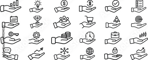 business hand icon with another object, business icon set
