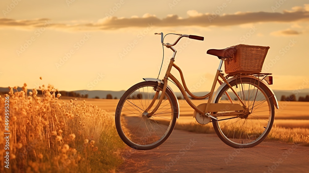 Obraz premium Golden Fields with Bicycle Basket