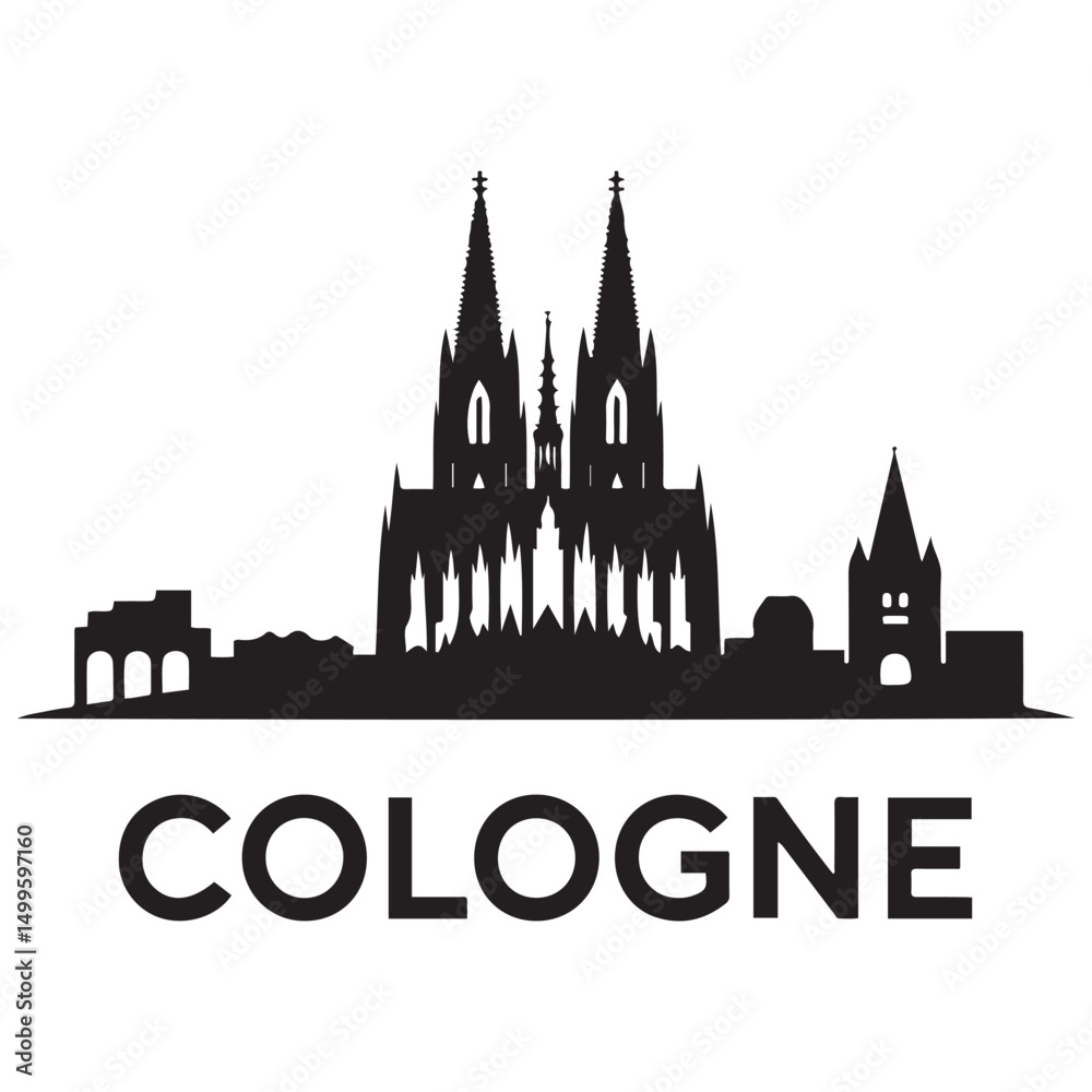 Vector Cologne skyline. Travel Cologne landmarks. Business and tourism concept for presentation, banner, website. Vector black silhouette. with white background Vector Cologne skyline. Travel Cologne landmarks. Business and tourism concept for presentation, banner, website. Vector black silhouette. with white background