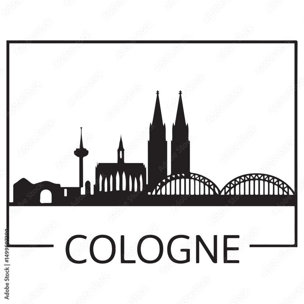 Obraz premium Vector Cologne skyline. Travel Cologne landmarks. Business and tourism concept for presentation, banner, website. Vector black silhouette. with white background