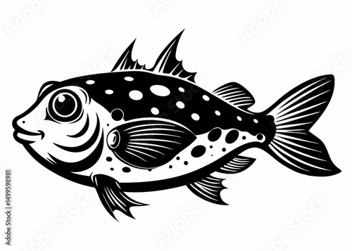 Ink Sketch of a Fugu Fish vector silhouette black on white background