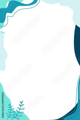 Abstract Frame with Blue Wavy Shapes