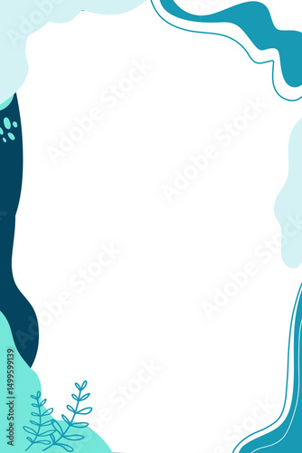 Abstract Frame with Blue Wavy Shapes