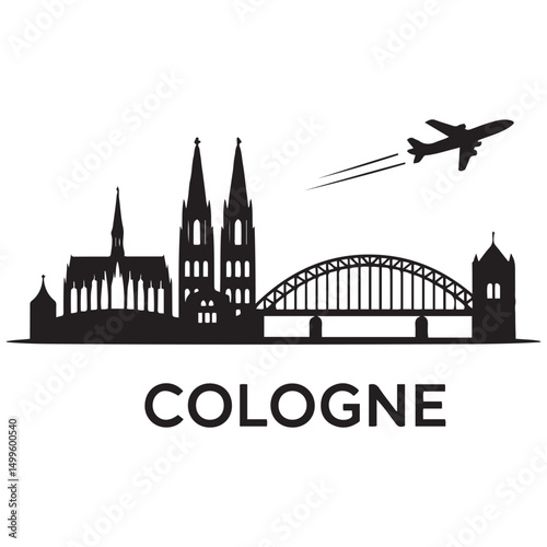 Vector Cologne skyline. Travel Cologne landmarks. Business and tourism concept for presentation, banner, website. Vector black silhouette. with white background