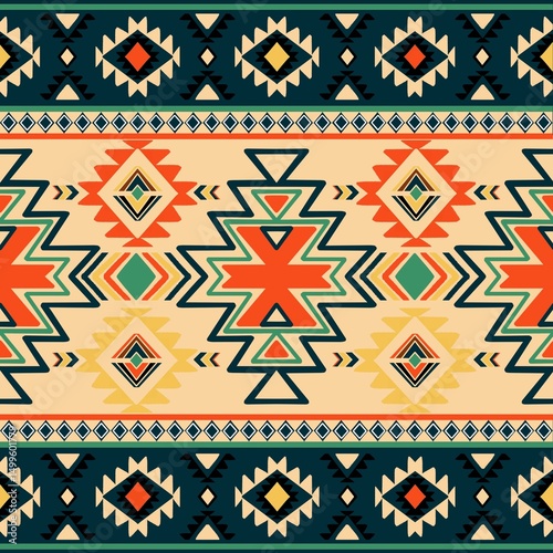  American ethnic tribal fabric pattern in Ikat style, featuring blue, purple, and white tones. The modern ethnic and perfect beauty of this design stands out with its unusual ethnic coloring, c