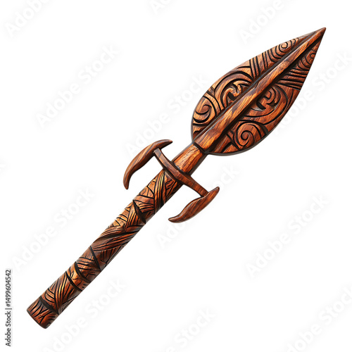 A Carved Wooden Arrow with Maori Fish Hooks New Zea Isolated on Transparent Background
