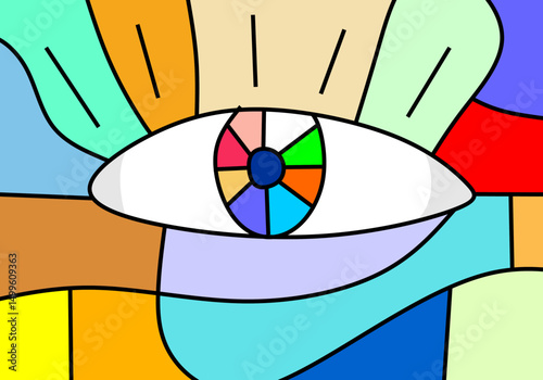 abstract face illustrations in modern cubism art style, focusing on expressive eyes.