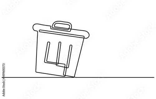 One line drawing trash bin clean environment vector, One continuous line drawing of garbage container, Plastic recycle waste dustbin in simple linear style.