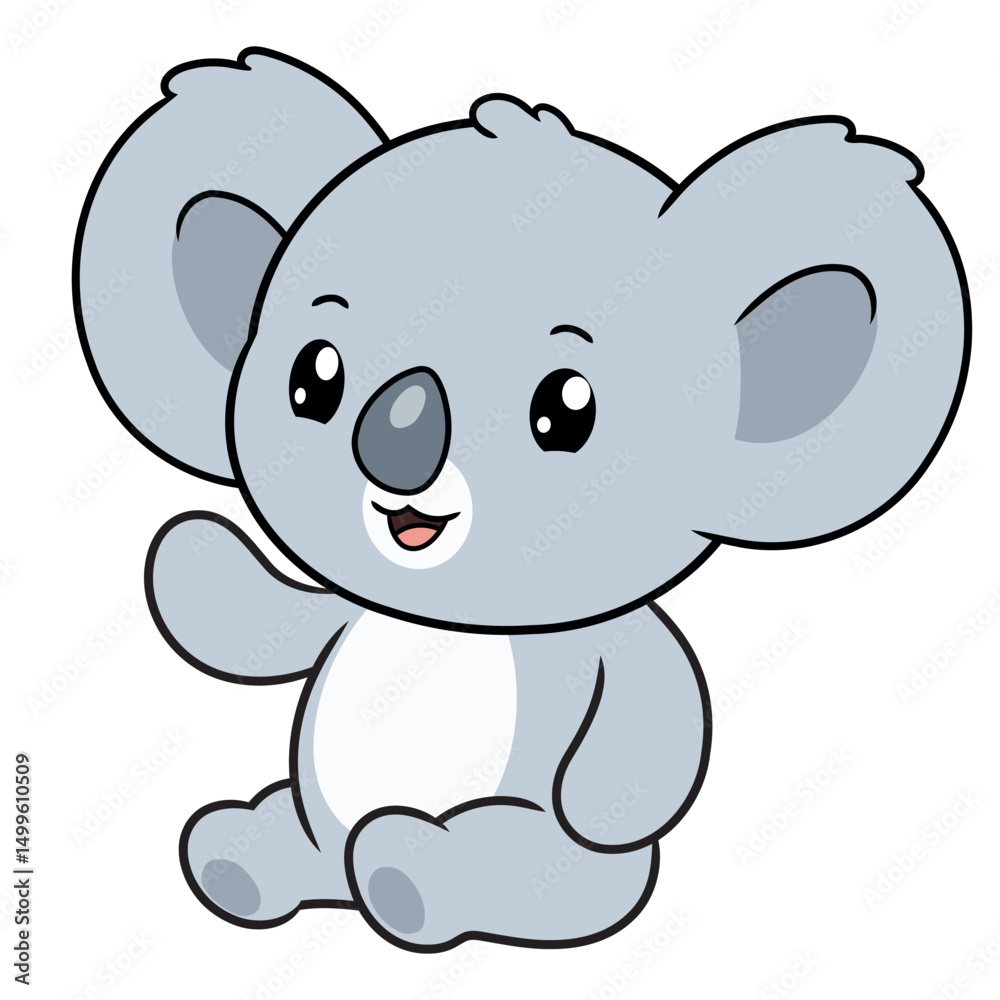 Fototapeta premium Cartoon illustration of cute little koala sitting and waving hand
