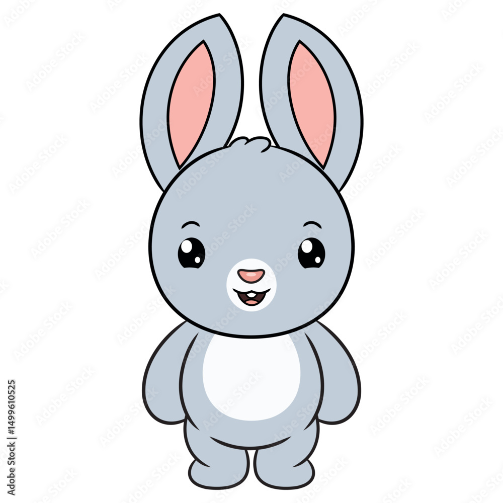 Obraz premium Cartoon illustration of cute little bunny standing on white background