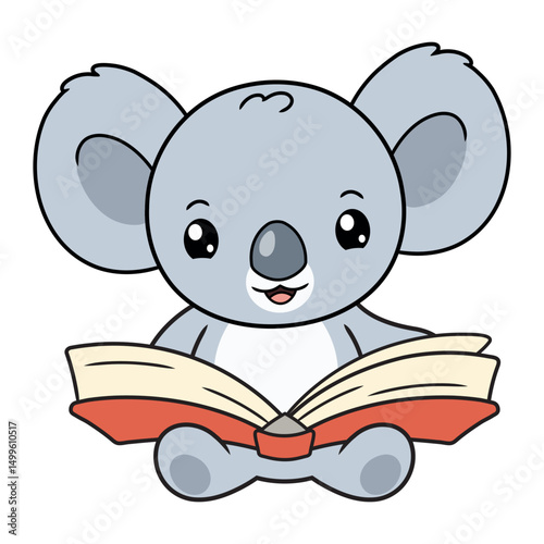 Cartoon illustration of cute little koala reading a book