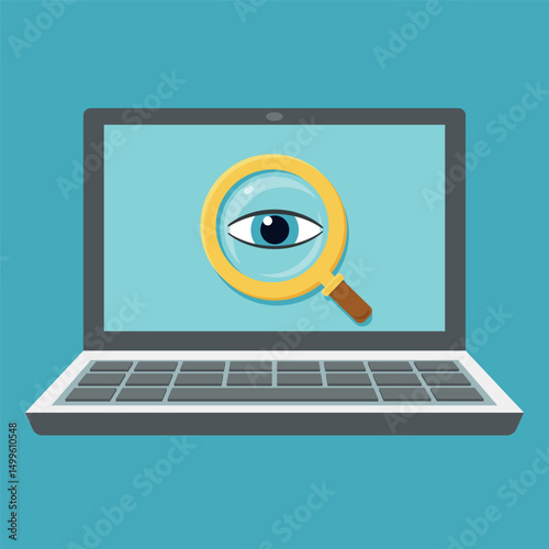 Vector illustration of laptop with search icon in flat style