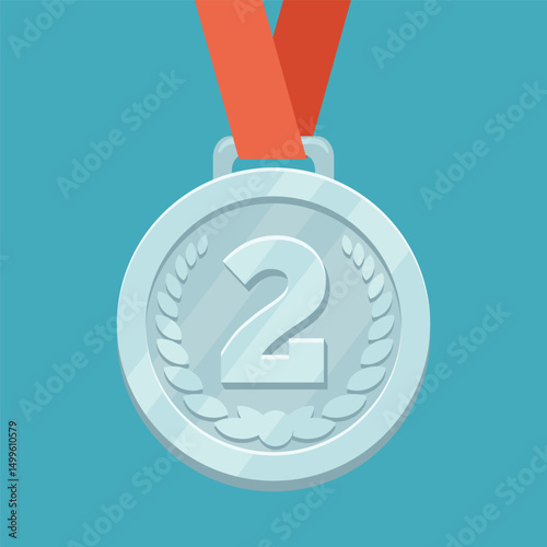 Vector illustration of winner silver medal in flat style