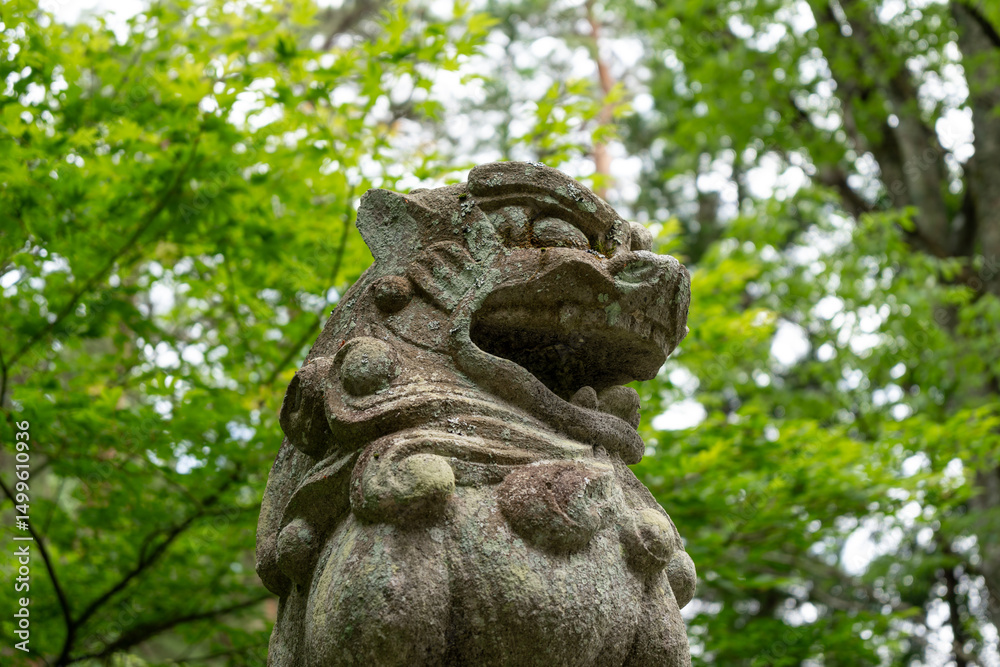 Komainu lion dog statue at the entrance of Shinmei Shrine, Takayama Komainu lion dog statue at the entrance of Shinmei Shrine, Takayama