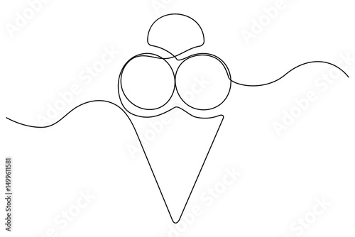 Continuous One line drawing of Ice cream single line vector illustration editable stroke. isolated on white background
