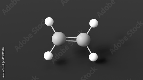 Fototapeta Naklejka Na Ścianę i Meble -  ethylene molecule 3d, molecular structure, ball and stick model, structural chemical formula plant hormone