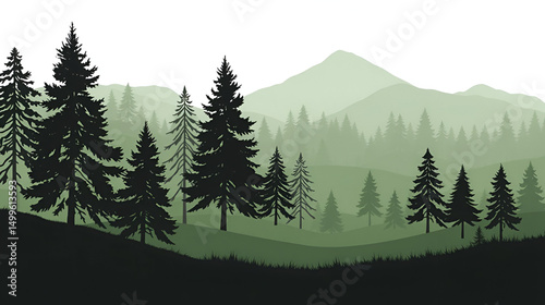 Constructor kit. Silhouettes of beautiful spruce trees, pine, other trees, grass, hill. Creation of spring beautiful park, forest, landscape, woodland, collection of element. Vector illustration.