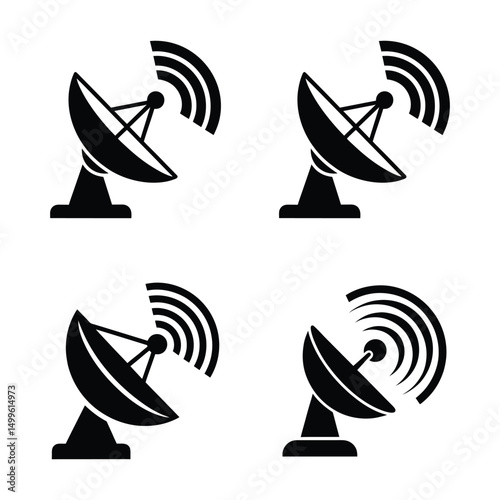 Satellite dish icons set signal communication vector design