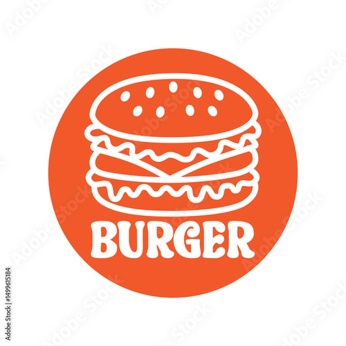 Simple Burger Logo Design with Orange Circle Background.eps