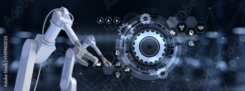 Robot Cyborg 3d render on blurred background. Innovation technology robotisation.