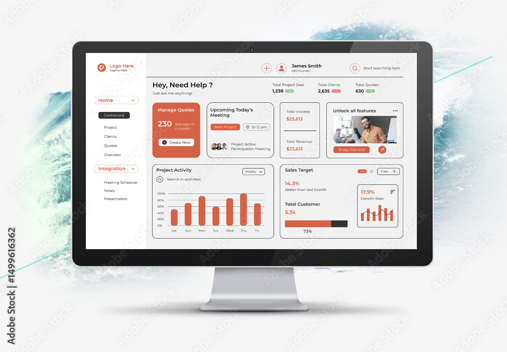 Project Management Dashboard Design Stock Template | Adobe Stock