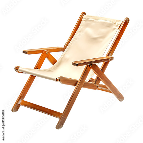 Refined Lightweight Wooden Beach Chair with a Folda Isolated on Transparent Background