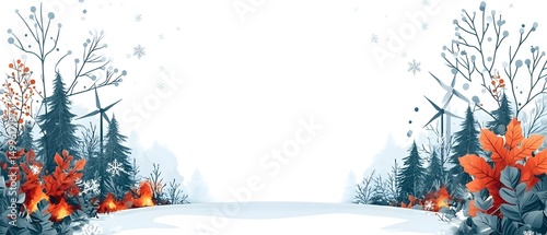 A white background with trees and leaves