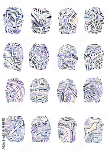 Echo Imprints - Set of 16 stylized fingerprint designs 