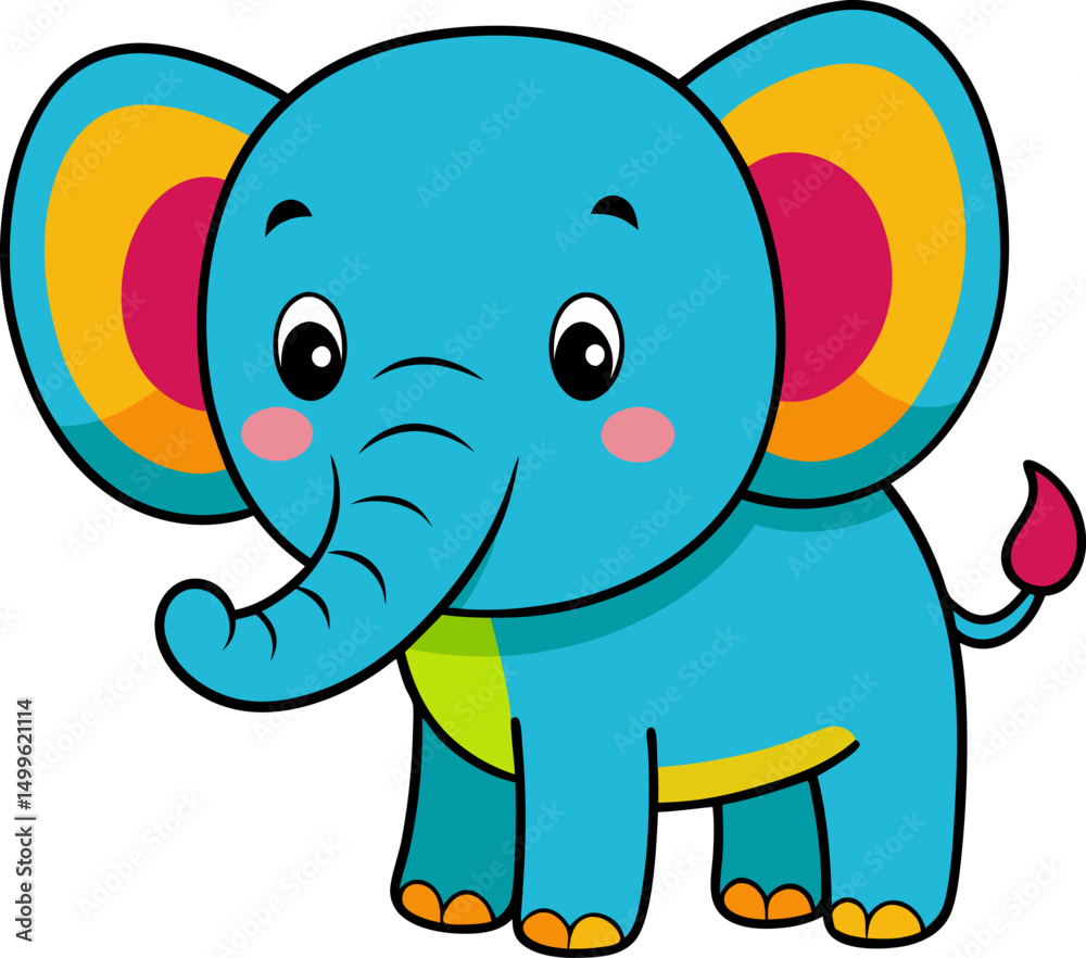 Fototapeta premium Joyful elephant with large ears and cute body posture drawn in vector style for nursery themed graphics