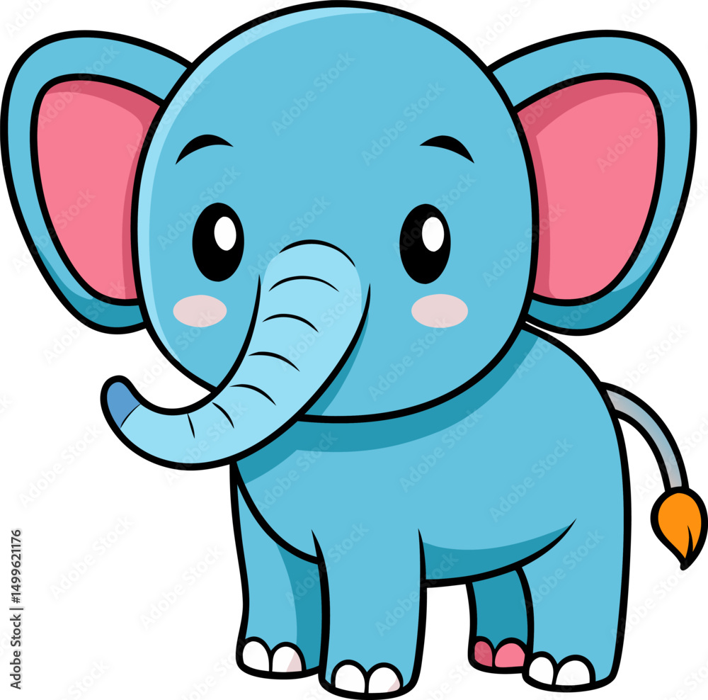 Fototapeta premium Friendly elephant illustration with pink ears and a kind face created for zoo themed artwork