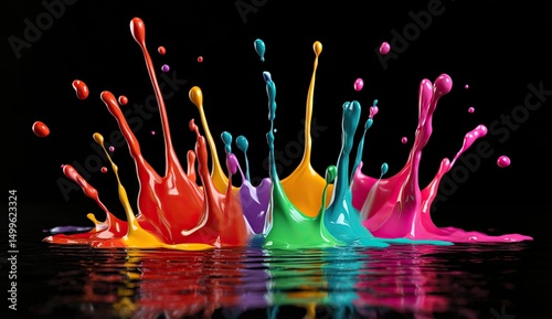 Vibrant paint splashes on a dark surface