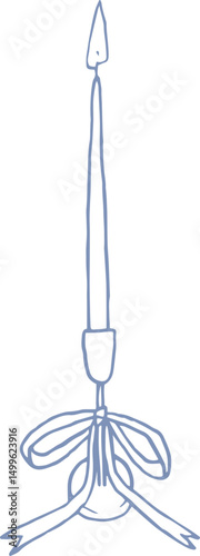 Whimsical illustrtion of elegant candle holder with ribbon. Outline line art graphic