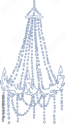 Illustration of an elegant crystal chandelier. Summer mermaidcore pearl whimsical wedding element, svg