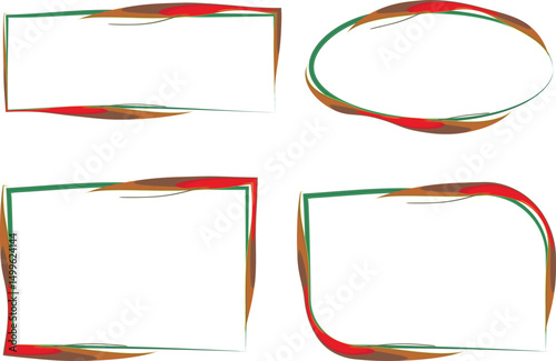 green red brown colored abstract irregular curved art frames set