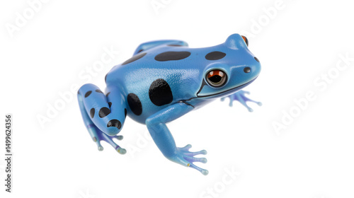 Blue frog with black spots, well-defined features, isolated on transparent background.