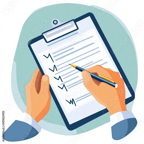 Hands completing a checklist