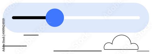 Blue slider knob on horizontal bar in a clean interface design, white cloud accent. Ideal for user interface, technology, weather app, progress tracking, digital control, web navigation, visual