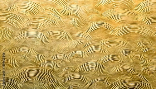 Golden etched surface forming rhythmic waves alluding to craftsmanship, artisanal textures, and tactile branding elements photo
