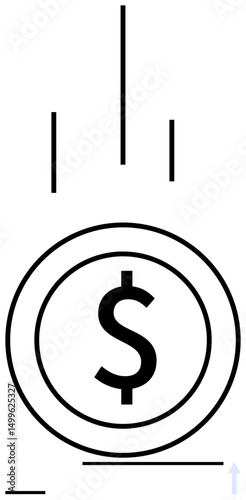 Dollar coin with motion lines representing money inflow, growth, or transactions. Ideal for finance, economy, investment, banking, business, fintech simple landing page