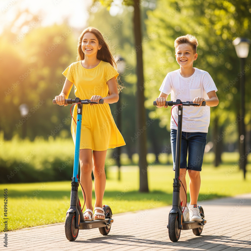 Deux amis en trottinette électrique