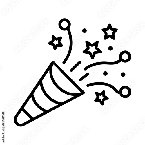 Party Confetti Cannon Icon for Celebration Websites, Event Planning Blogs, Festive Social Media Content, and Holiday Promotion Materials  