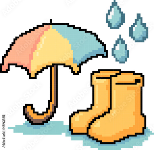 pixel vector illustration of rainy season