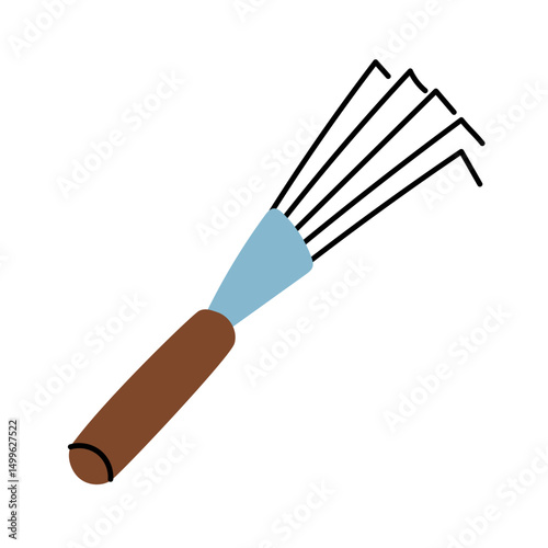 fan-shaped iron rake, insulated iron illustration. A hoe for weeding. A product for watering crops. Gardening tools. Suitable for ecology, garden, cleaning, household, packaging design, infographics.